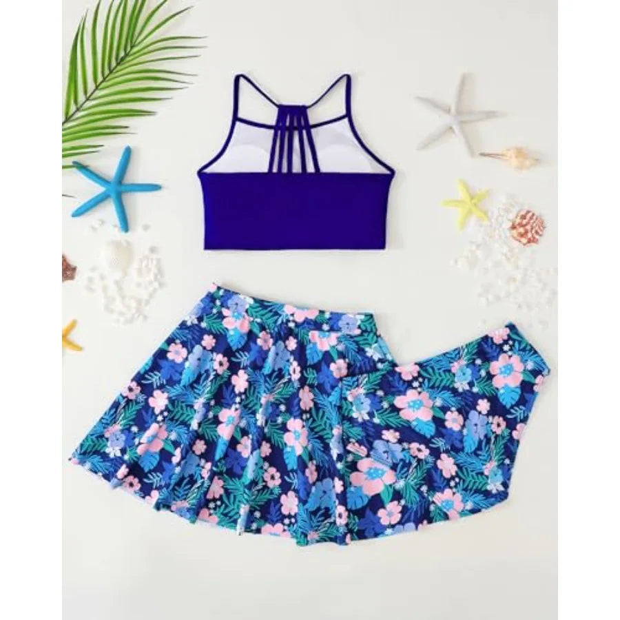Mioglrie Girls Swimsuit 2 Pcs Bikini Set Tiered Ruffled Bathing Suit Floral Print Adjustable Straps Girls' Swimwear