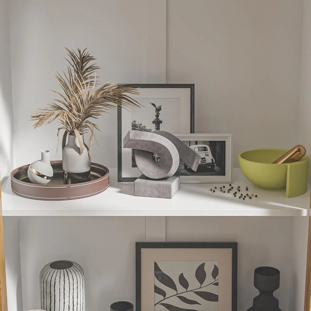 Modern 3-Tier Storage Cabinet with Carved Doors & Drawer, Multi-Purpose Bookshelf for Living Room, Kitchen, Office