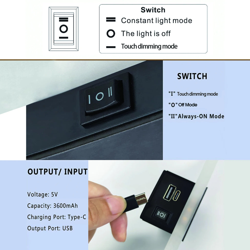 USB Recharge Wall Lamp/ Touch Motion/ Sensor Switch/ Indoor Acrylic Night/ Lights Bedroom/ Bedside/ Wall Sconce/ Nordic LED Wall Light