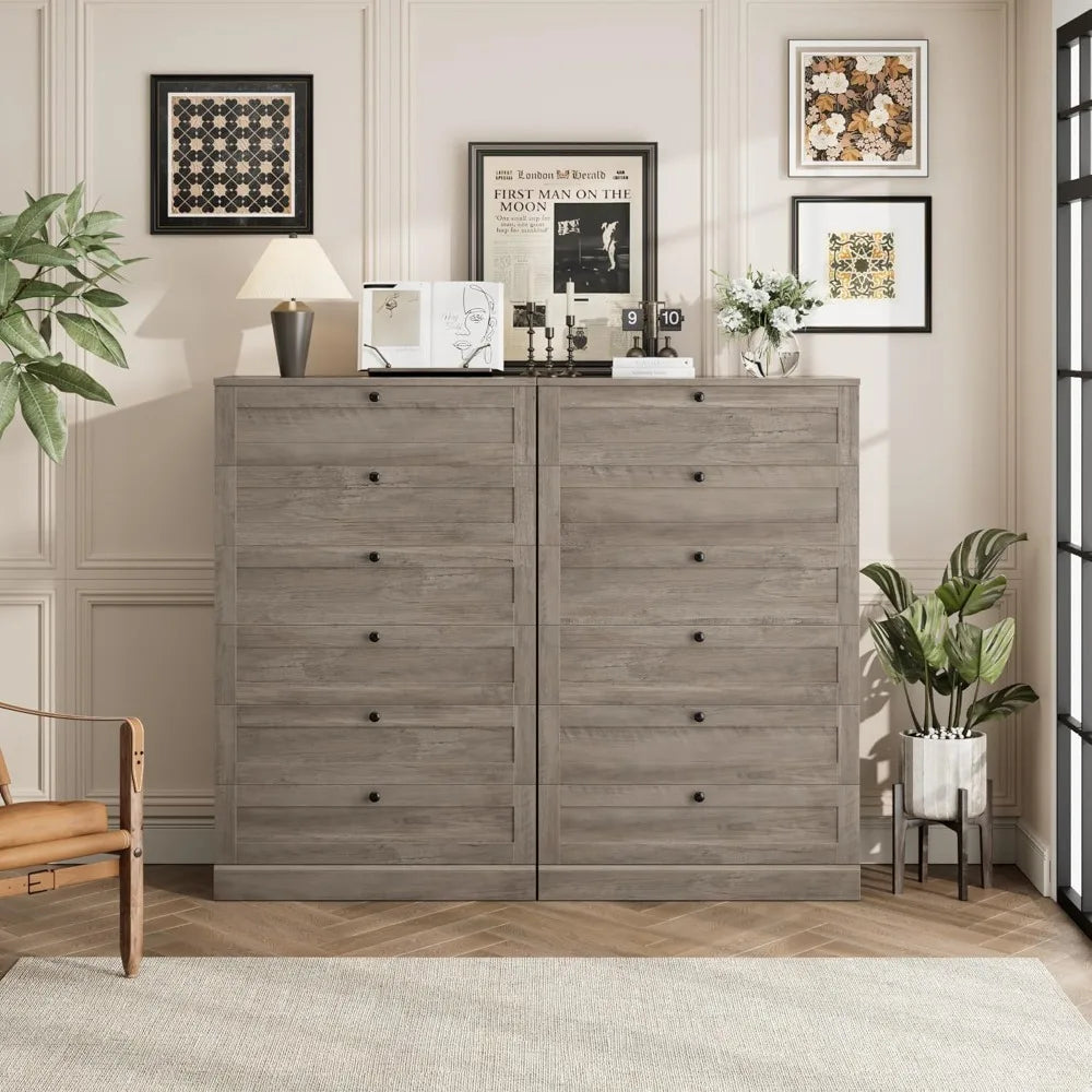 6 Drawer Dresser for Bedroom, 52" Tall Dresser & Chest of Drawers, 29" W Wood Drawer Chest, Modern Vertical Storage Cabinet