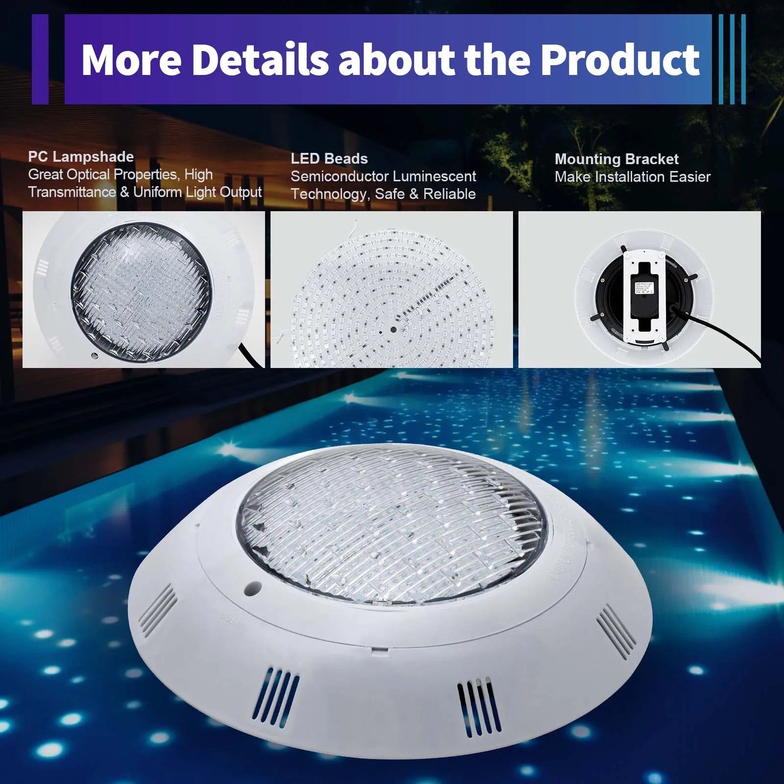 45W & 36W RGB LED Pool Light IP68 Waterproof 460/360 LEDs 2500/3600lm Remote Control for Swimming Pool/ Fountain/ Pond