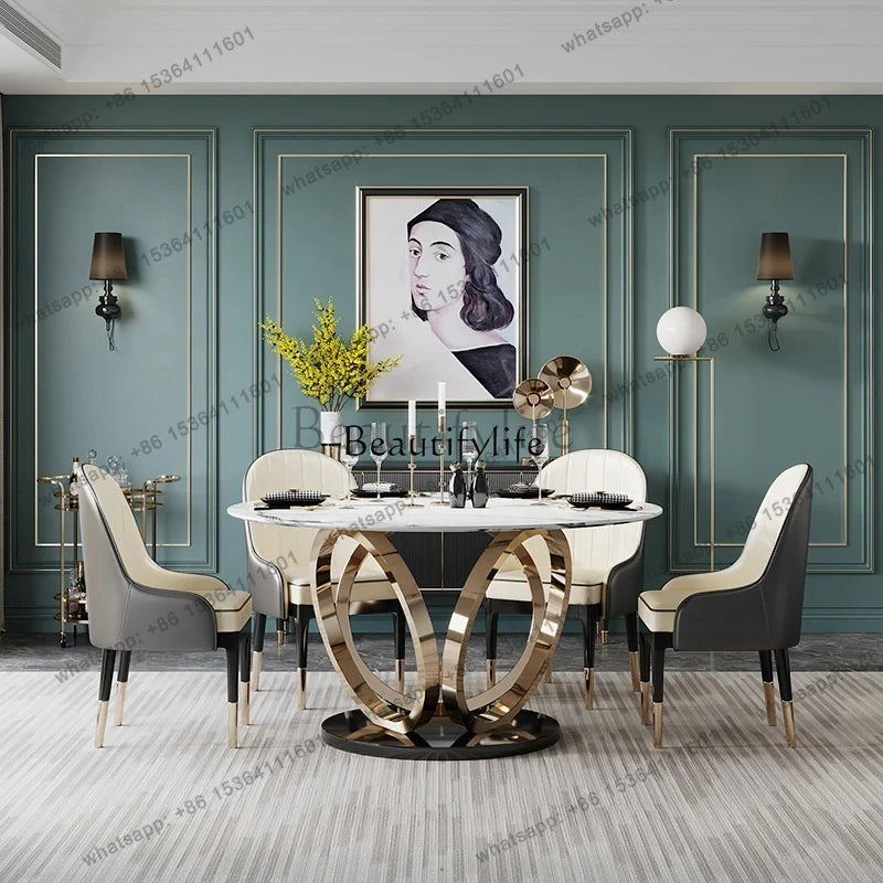 Luxury Sintered Stone Dining Table / Round Marble Top/ Kitchen Table and Chair Set