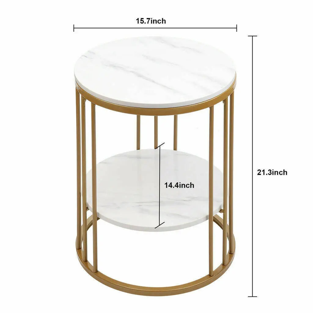 2-Tier White Marble Side Table , Coffee Table, Nightstand, Jewelry Storage