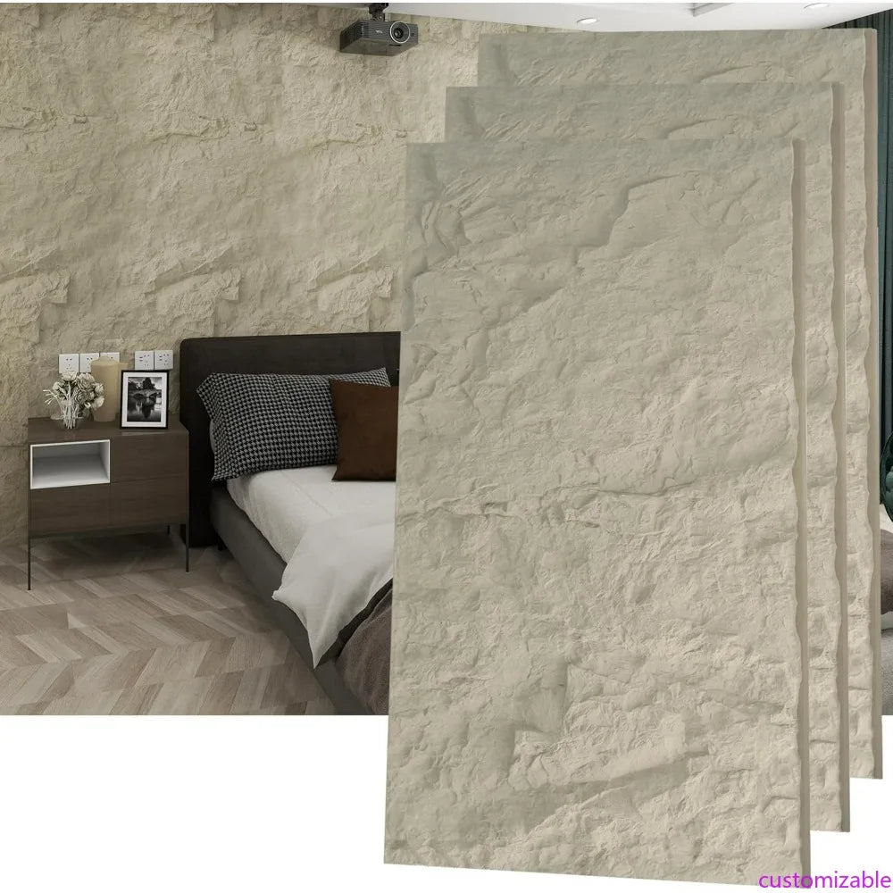 3D Faux Stone Wall Panels - 3 Pack Wainscoting for Interior Decor, Waterproof Covering, 47.24 Inch