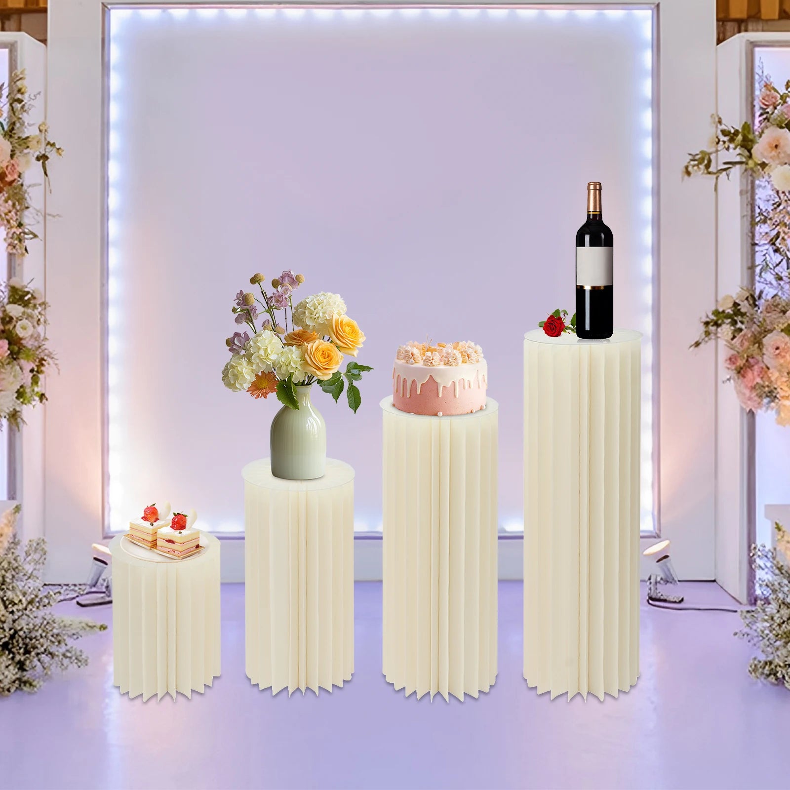 4Pcs Foldable Cardboard Flower Stands/ Wedding Centerpieces/ Display Dessert Table Column for Party/ Garden Decor (40+60+80+100cm)