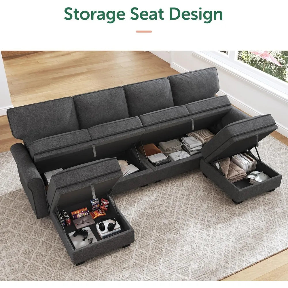 U-Shaped Sectional Sofa with Storage and Reversible Chaise