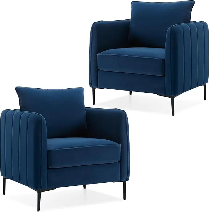 Velvet Accent Chairs Set of 2, Comfy Velvet Armchair with Thick Cushion and Wood Frame