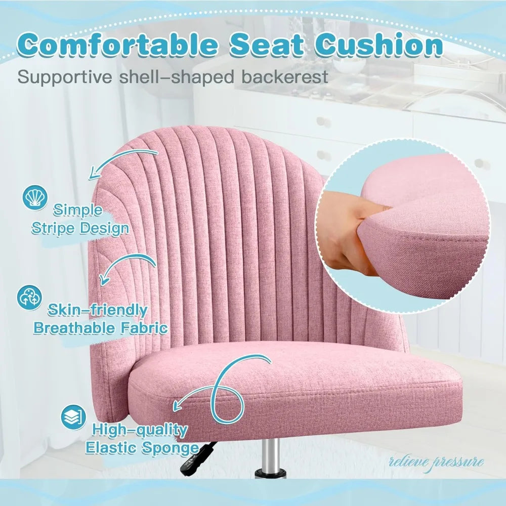 Office Chair, Armless Desk Chair, Modern Adjustable Swivel Padded Fabric Vanity Task/ Computer Chair Home Office