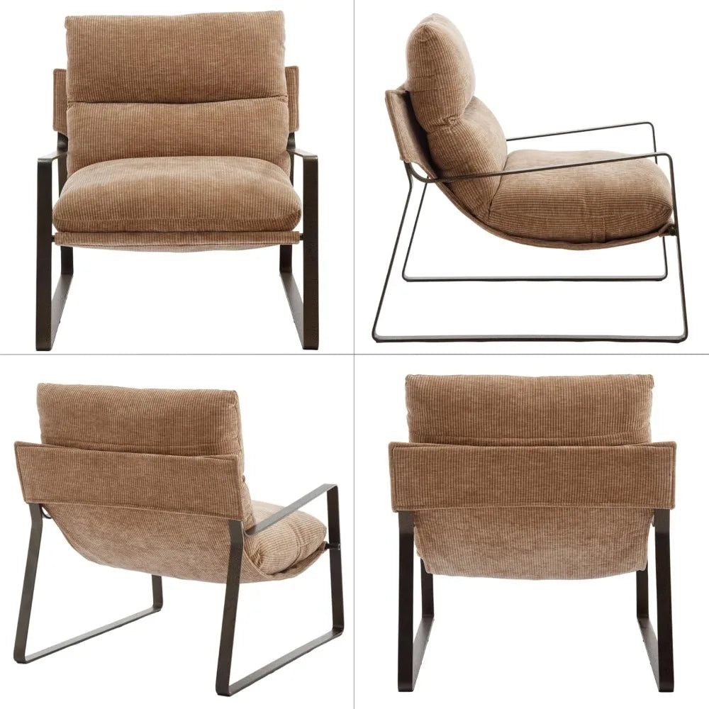 Mid-Century Style Armchair, Comfortable Chenille Lounge Chair, Lazy Chair with Bronze Metal Legs for Living Room