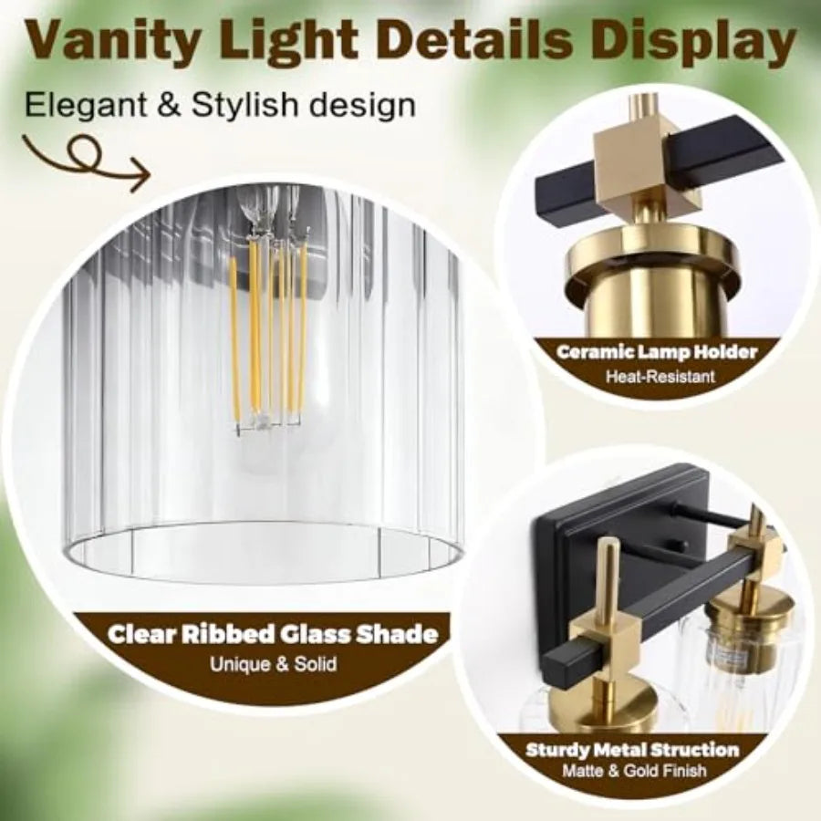 3-Light Bathroom Light Fixtures, Vanity Lights for Bathroom with Textured Glass Shade, Modern Vanity Wall Lighting Over Mirror,