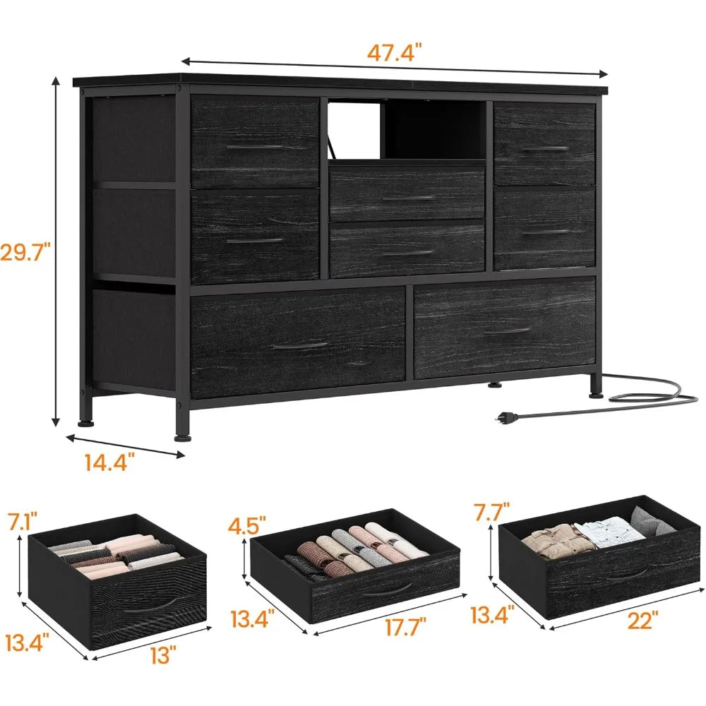 Customizable 8-Drawer LED Dresser/TV Stand With Power Outlet For 55'' TV - Wide Storage Chest For Bedroom, Living Room, Entryway