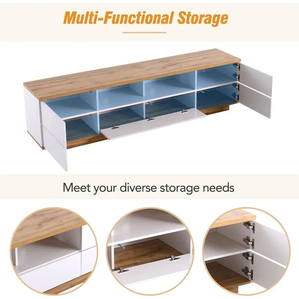 Modern Wood TV Stand w/ Cabinets & Open Shelves, Entertainment Center for All TVs