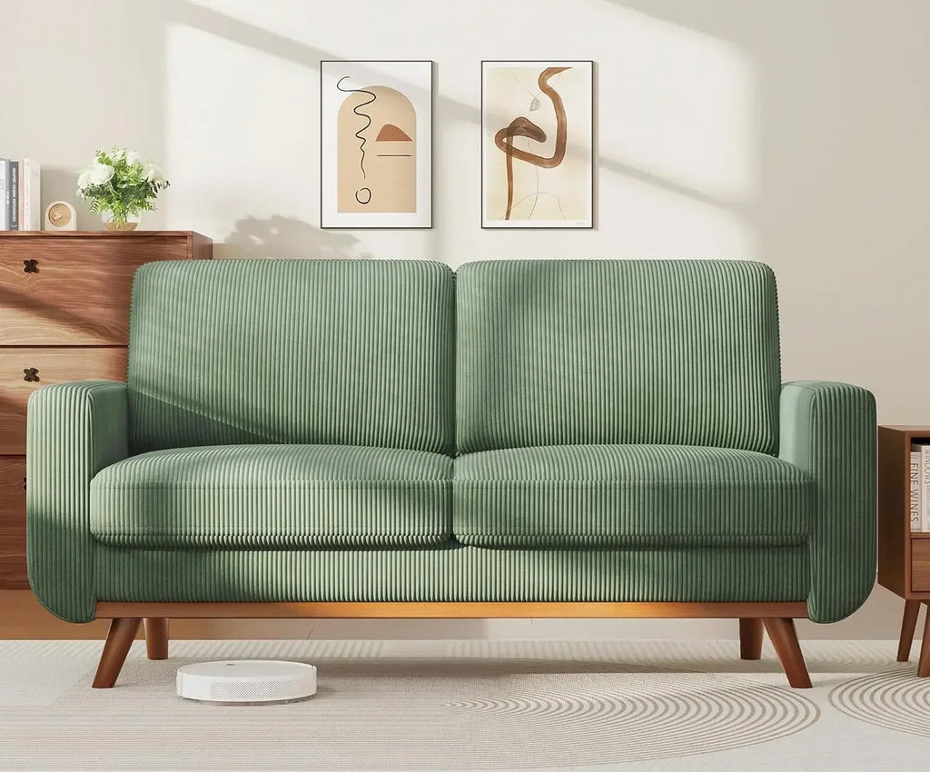 Bedroom & Living Room，68" Loveseat Sofa - Green, Comfy Corduroy with Spring Cushion, Solid Wood Frame, Modern Deep Seat