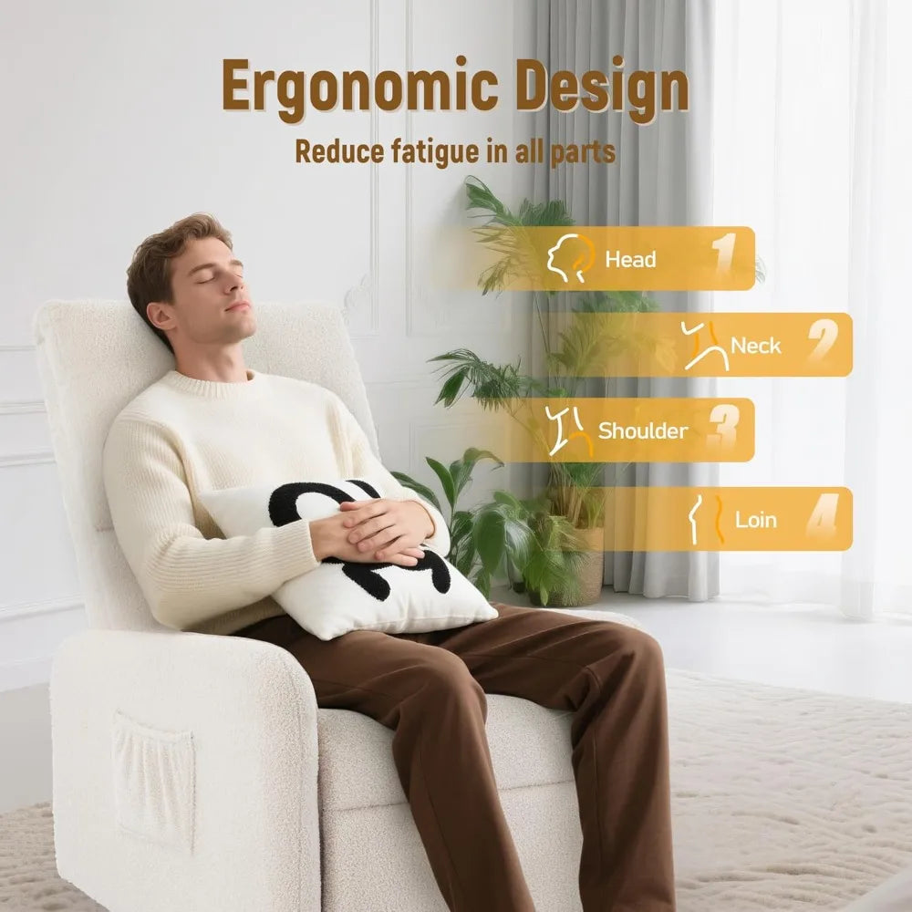 360° Swivel Glider Chair, Rocking Chair with Side Pockets, Deep Cushioned Seat, Steel Structure Base