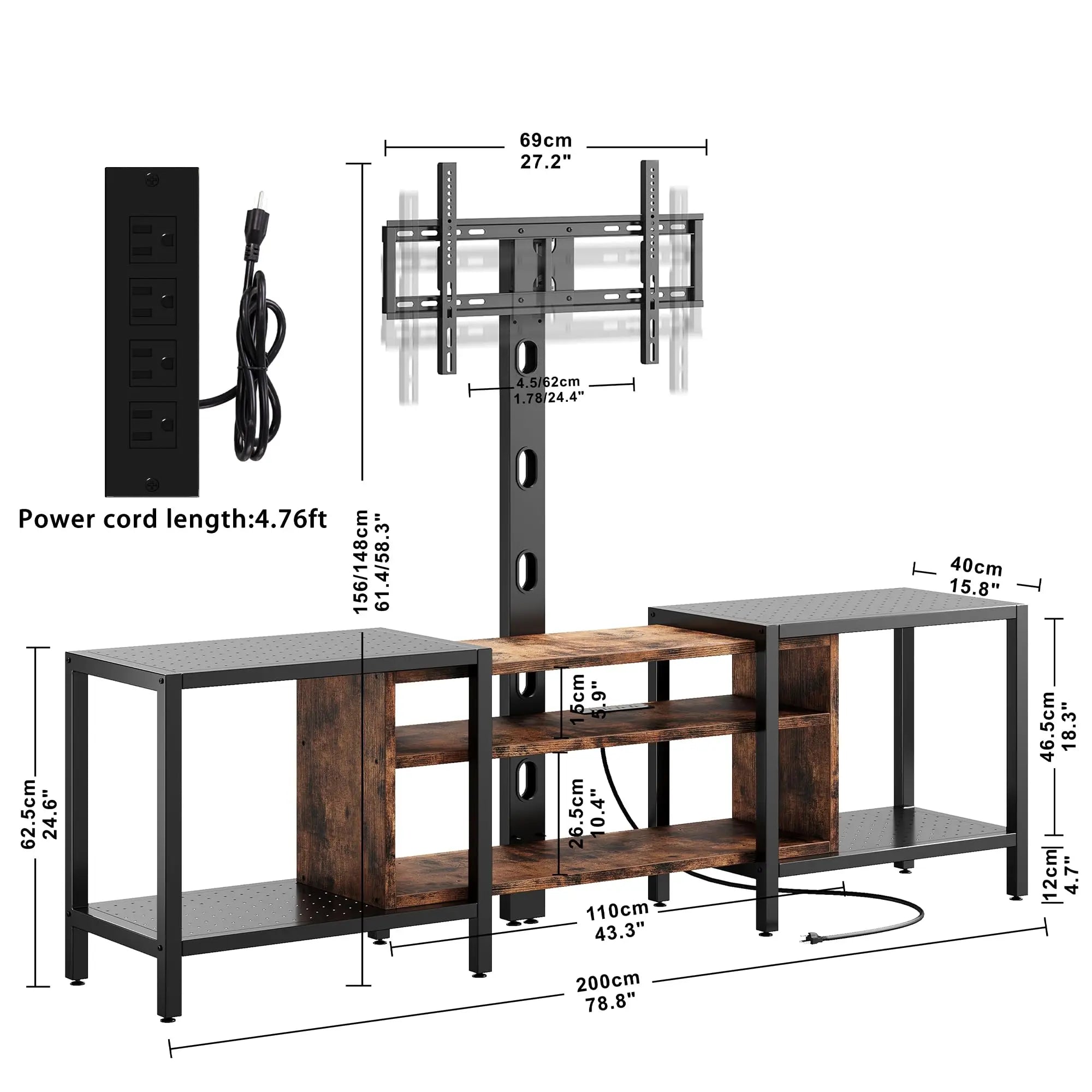 79" TV Stand for TVs up to 85" with Mount and Power Outlet, 3 Tiers TV Console with Storage Shelves