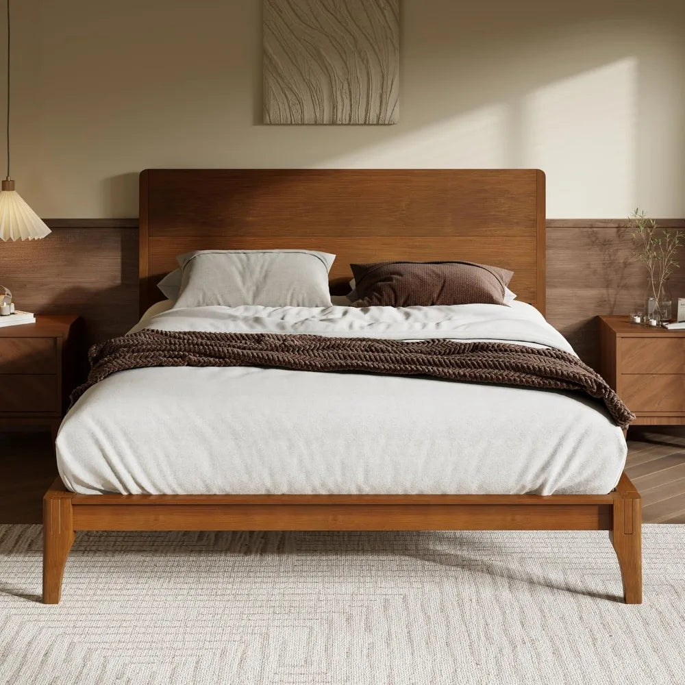 Full Size Bamboo Platform Bed, with Tall Headboard
