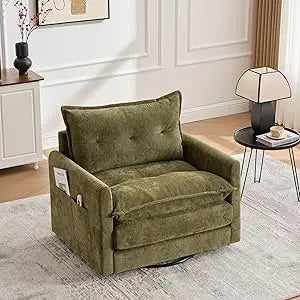 Contemporary Chenille Swivel Chair, Comfortable Fabric-Covered Accent Seat with 360-Degree Metal Swivel Base