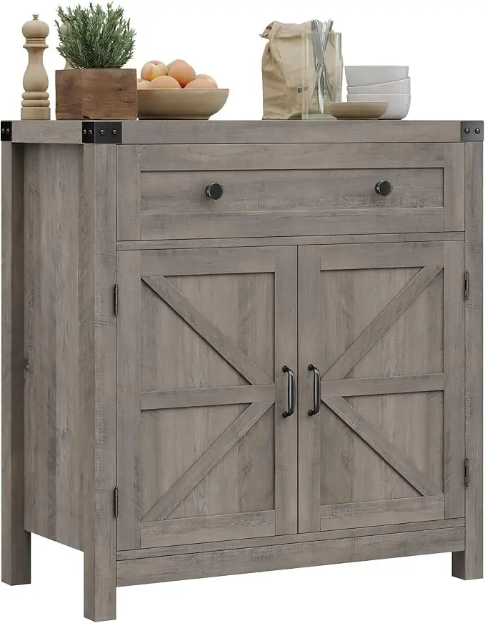 Coffee Bar Cabinet, Kitchen Storage Cabinet, Modern Farmhouse Buffet Sideboard with Drawer and Adjustable Shelf