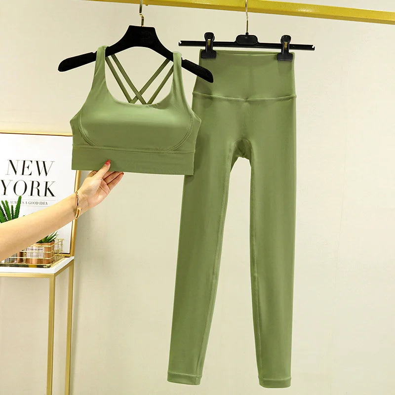 TRY TO BN Women's Tracksuit Yoga Set Fitness Leggings/ Sports Bra/ Naked Sportwear Breathable Workout Two Pieces Suit Gym Clothes