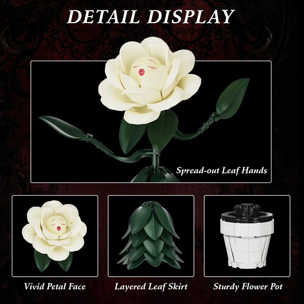 Wonderland Flower Building Blocks Sets/ White Rose/ Artificial Model/ Home/ Room Decoration/ Office/ Desktop Ornament Gifts for Women/ Girls