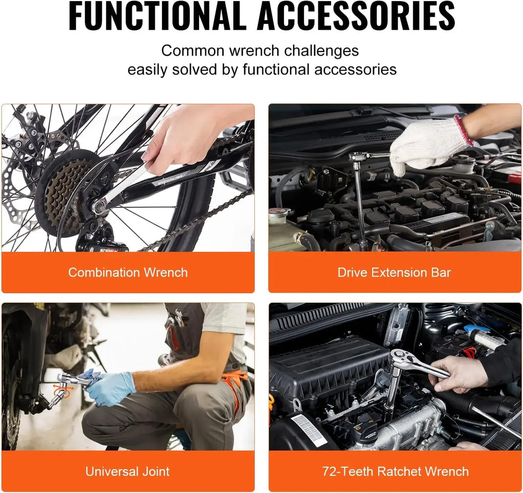 Mechanics Tool Set and Socket Set, 1/4" 3/8" 1/2" Drive Deep and Standard Sockets, 450 Pcs SAE and Metric Mechanic Top