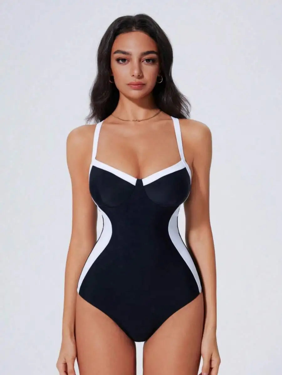 Womens Floral Print One-Piece Swimsuit With Cutout Back And Straps