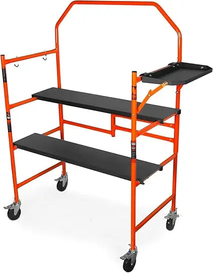 4-Foot Folding Scaffolding with 500 lbs Capacity, Safety Rail and Tool Shelf