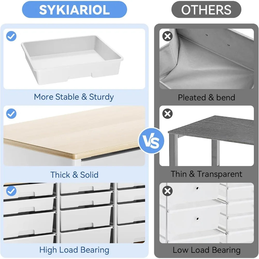 12-Drawer Storage Cabinet with Wooden Top for Home, Living Room, Bedroom, and Classroom Organization