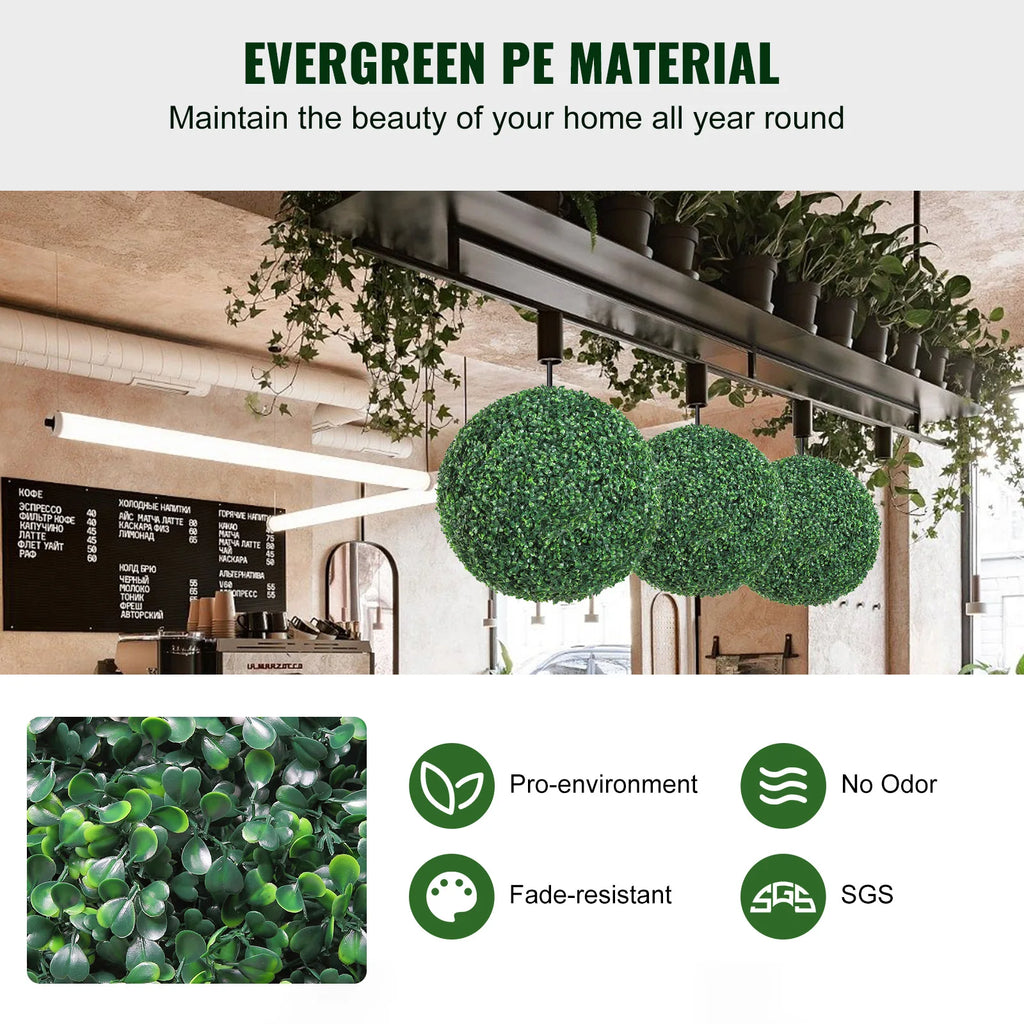 VEVOR Artificial Topiaries Boxwood Trees 16" Tall Ball-Shape Topiaries Plant All-Year Green Faux Plant Decorative for Garden