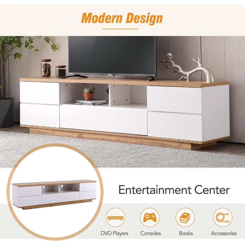Modern Wood TV Stand w/ Cabinets & Open Shelves, Entertainment Center for All TVs