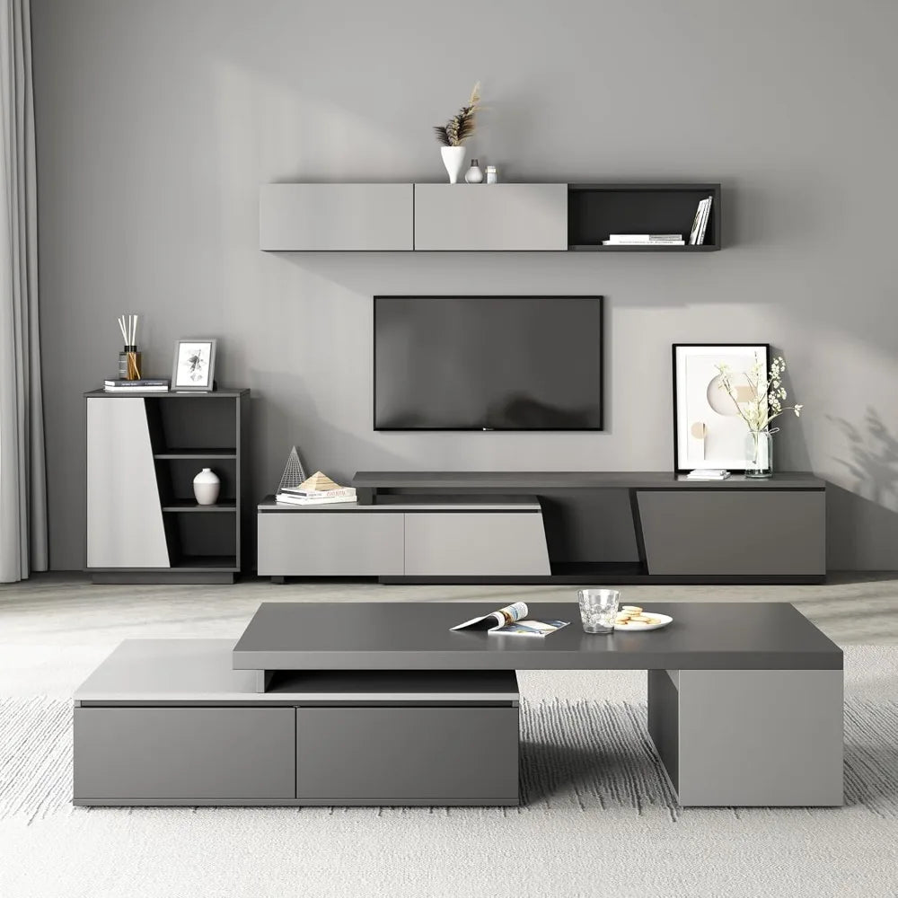 Extendable Modern Coffee Table with Large Storage Drawers, Black & Grey