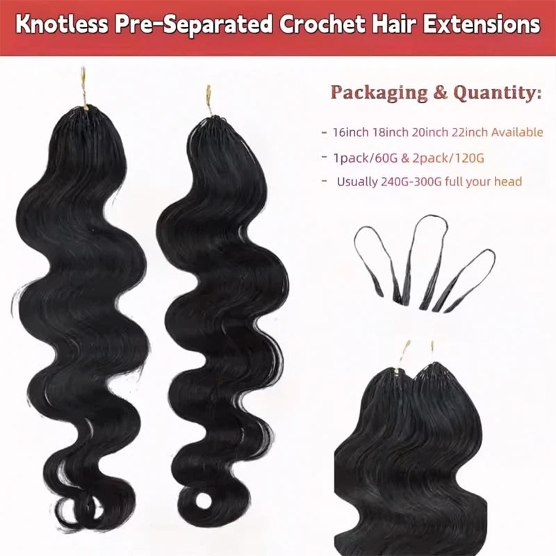 12A 30 Inch Crochet Human Hair Body Wave Knotless Pre-Separated Crochet Virgin Feather Hair Extensions Human Hair For Women