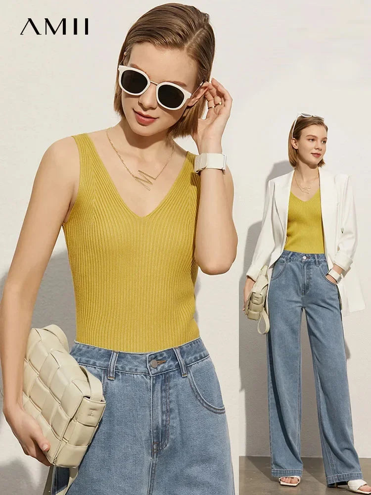 Minimalism Summer New Women's Camisole Tops Office Lady Solid V-neck Sexy Slim Vest Girls Tank Streetwear Tops 12321058