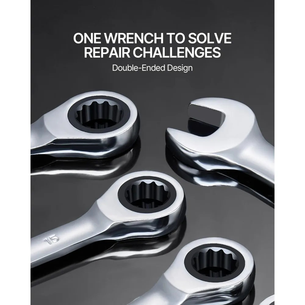 30-Piece Ratcheting Wrench Set with Organizer, Cr-V Steel, SAE 1/4 to 1 and Metric 8mm