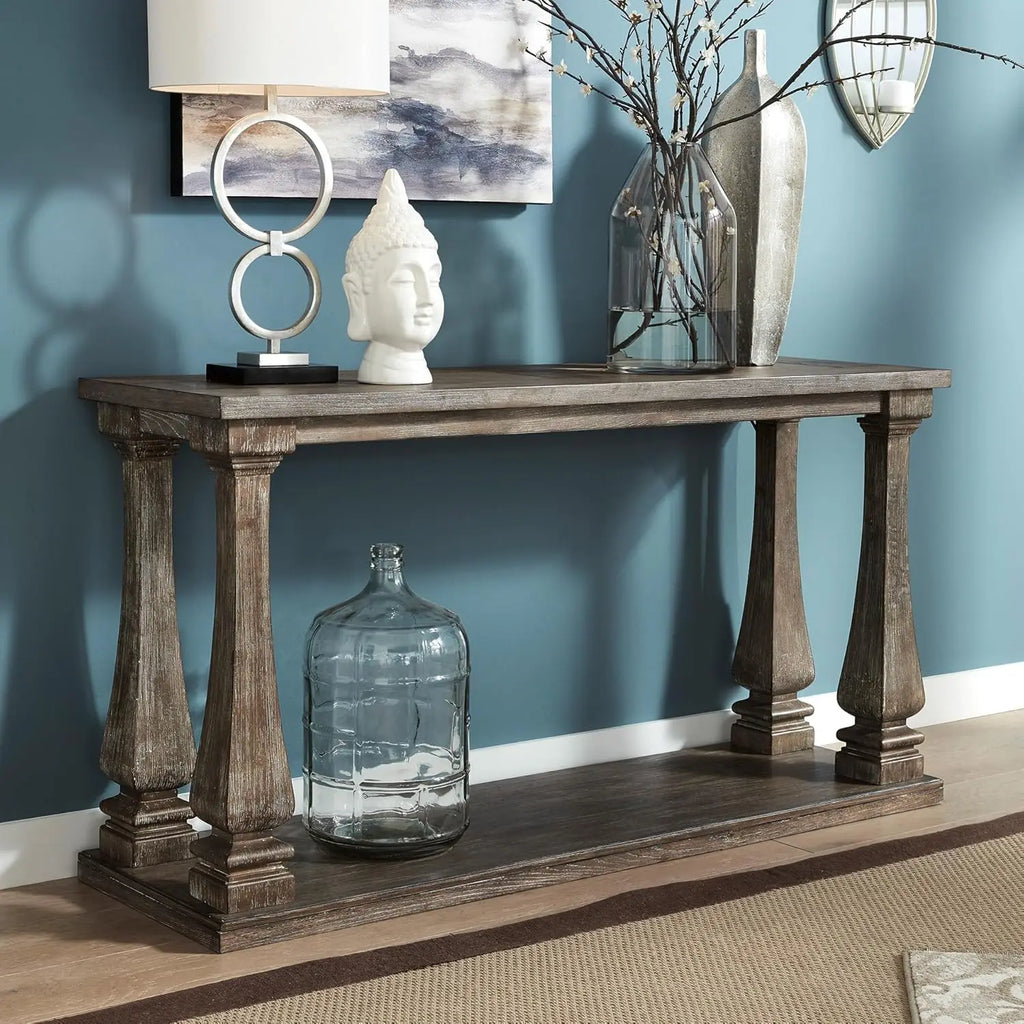 Vintage Sofa Console Table, Weathered Gray