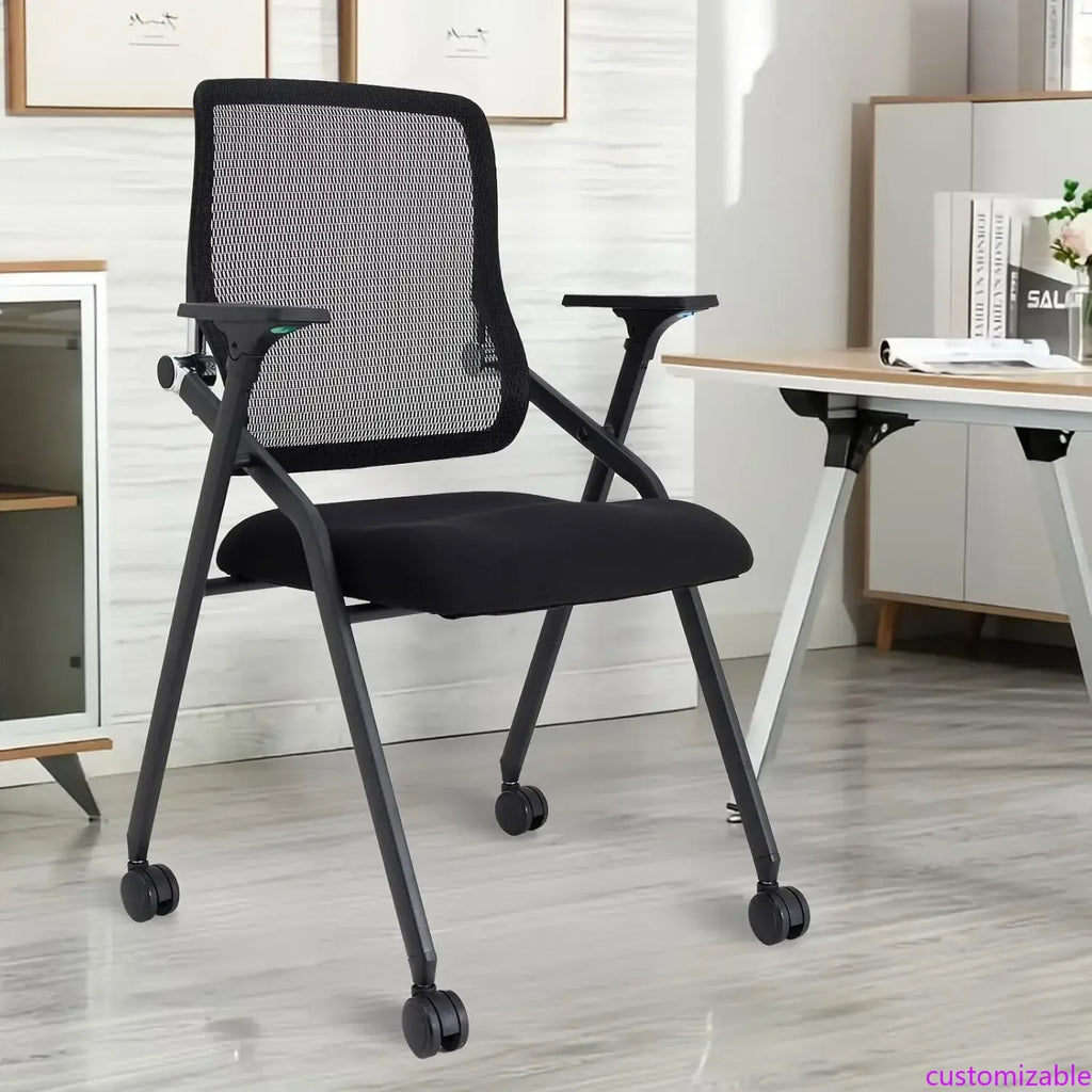 Updated Conference Room Chairs, Folding Office Desk Chair with Lumbar Support and Sliding Armrest with Casters, Stackable Office