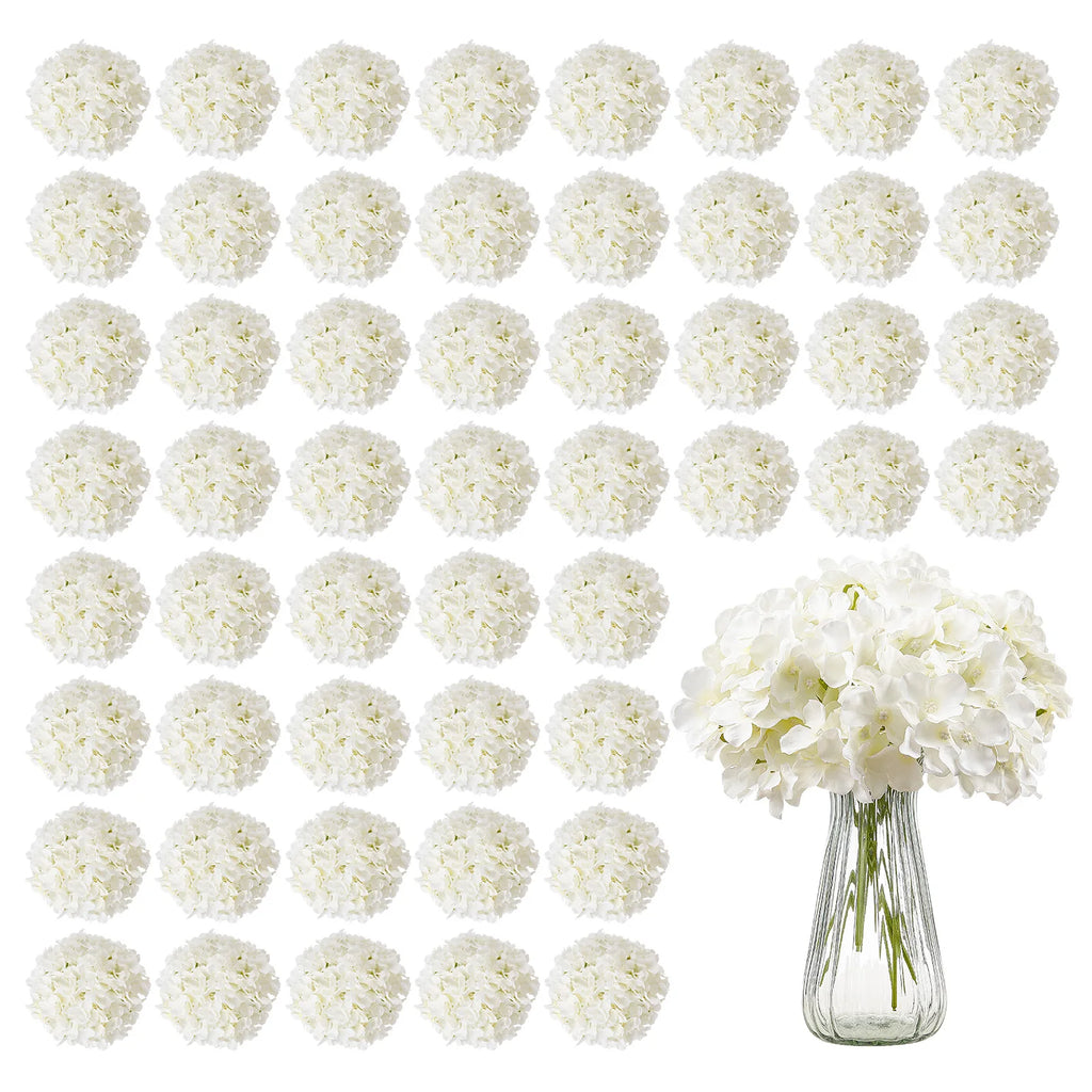 Artificial Flowers Real Looking White Silk Fake Hydrangea Bulk White Faux Bridal Shower with Stem for DIY Wedding Bouquets