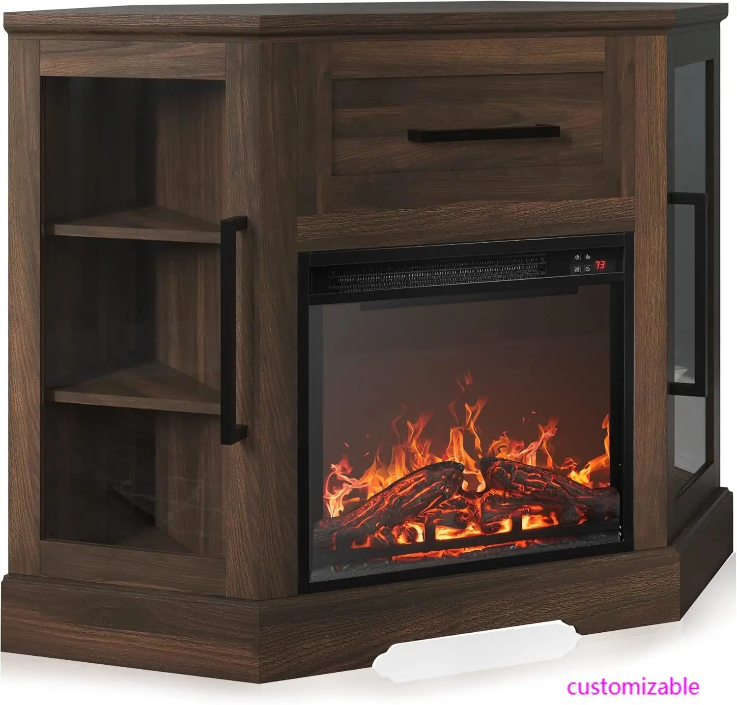 43" Corner TV Stand with 18" Electric Fireplace Heater for TVs up to 43", Modern Corner Wood Entertainment Center
