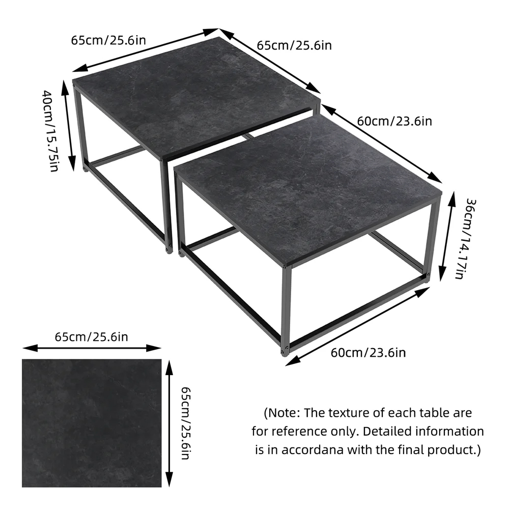 LUVODI Rectangle White Nesting Coffee Table Set Living Room Black Stack-able Accent Tables with Marble Tabletop