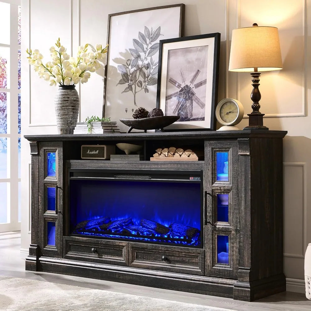 TV Stand with Fireplace for up-to-80" TV, Farmhouse 72" Entertainment Center with 42" Electric Fireplace, TV Console