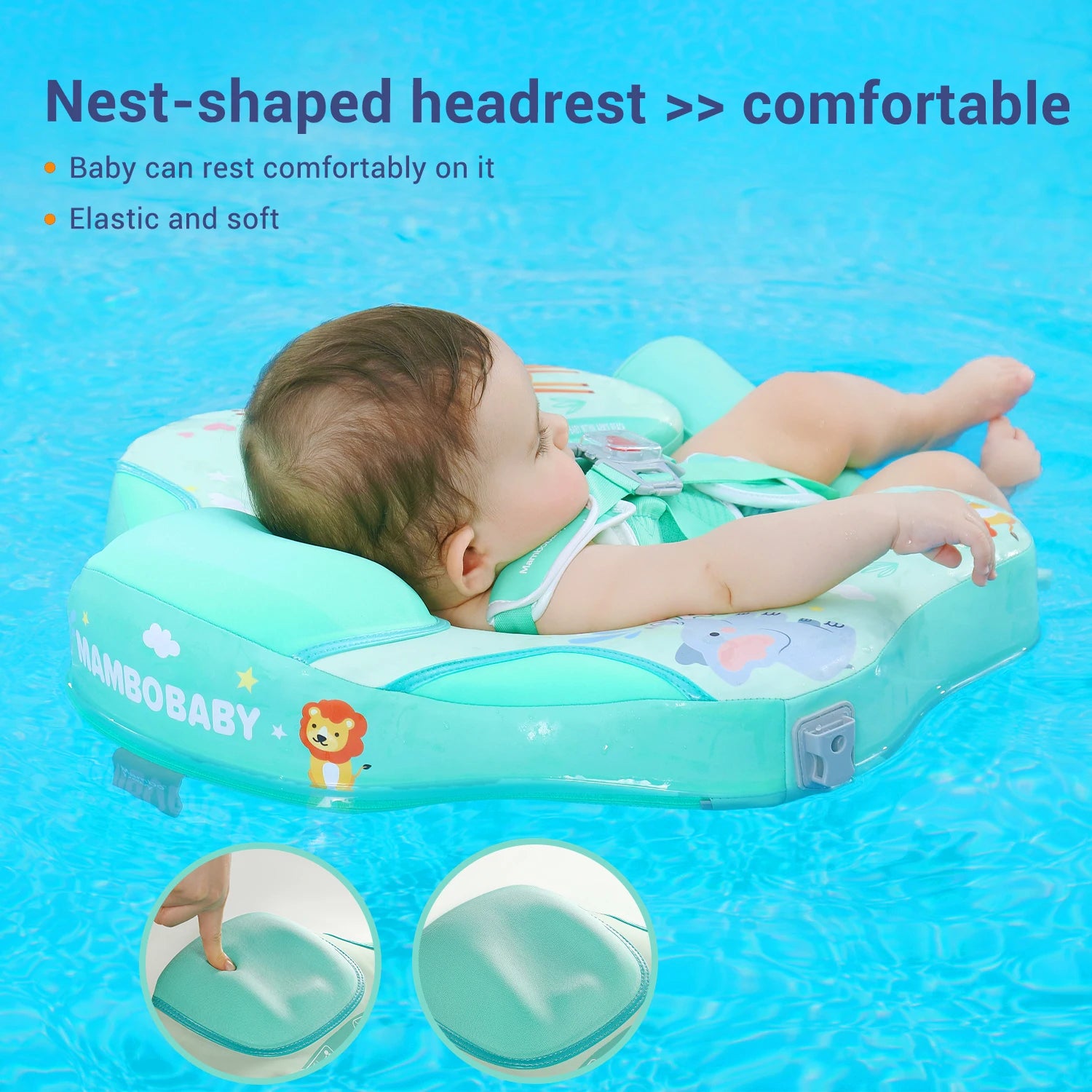 Animal Float/ Non-Inflatable Safe Solid Core Baby Swimming Buoy Water Trainer/ Infant Pool Swim Ring with Canopy
