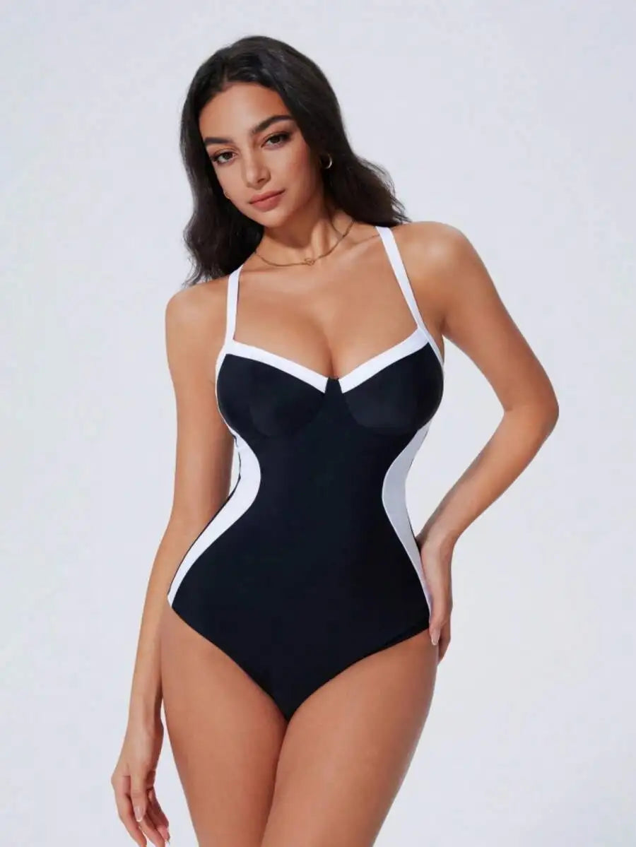 Womens Floral Print One-Piece Swimsuit With Cutout Back And Straps