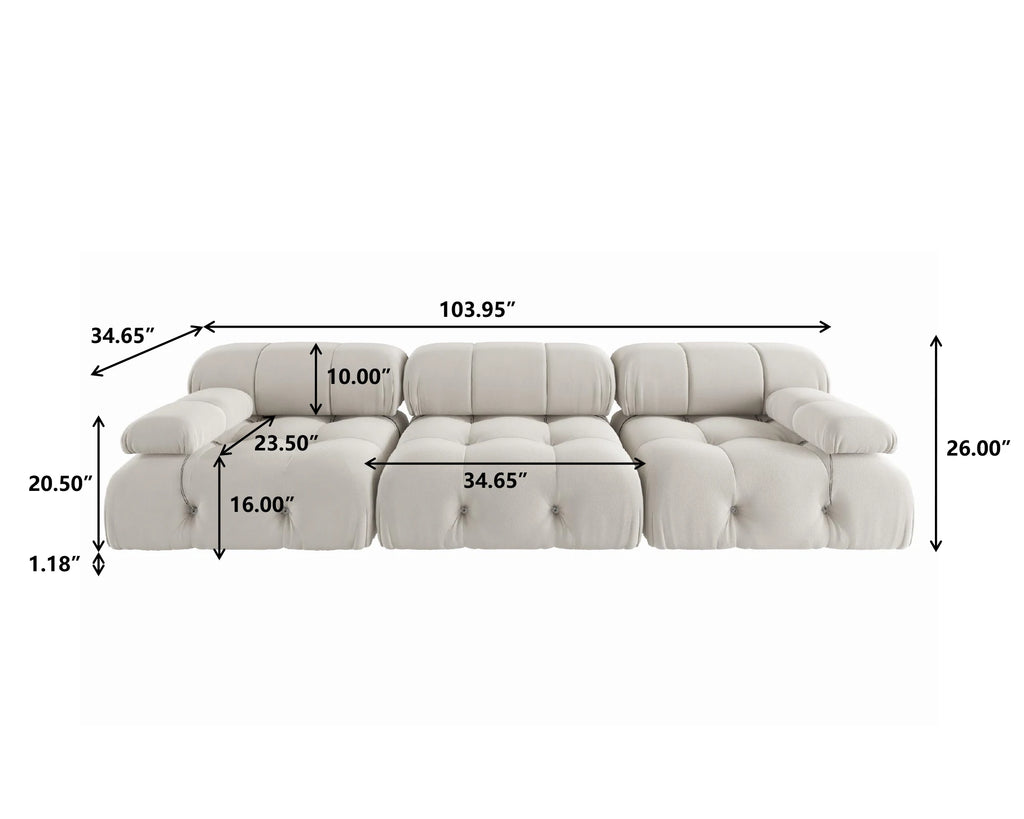 104" Minimalist Modular Sectional Sofas/ Modern Velvet Convertible Couches/ 3 Seats/ Living Room Sofa Sets for Office/ Apartment