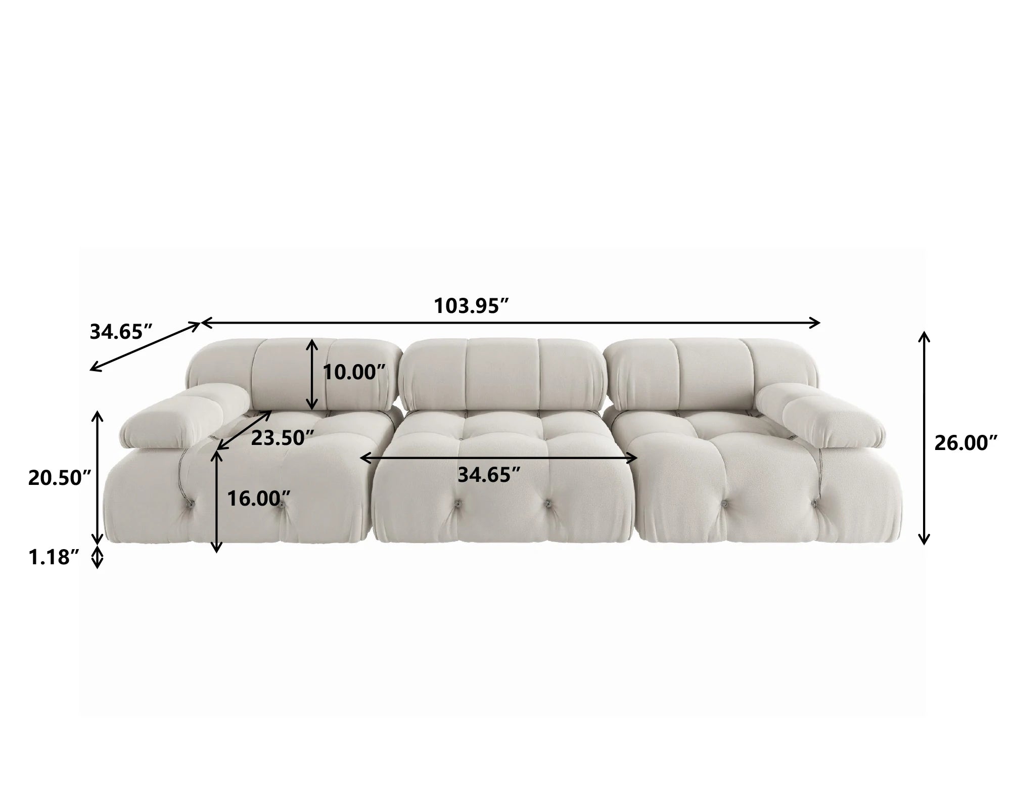 104" Minimalist Modular Sectional Sofas/ Modern Velvet Convertible Couches/ 3 Seats/ Living Room Sofa Sets for Office/ Apartment