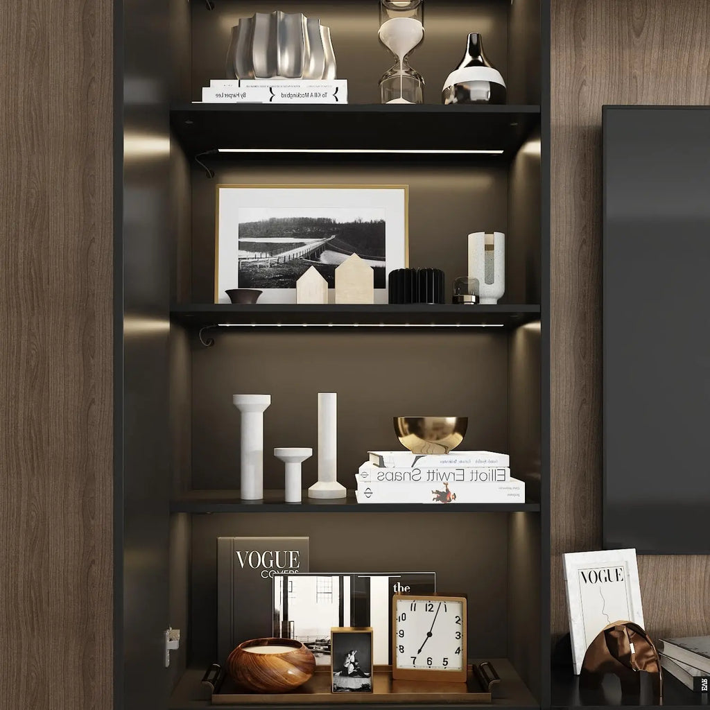 114" Large Wall Unit Entertainment Center with Bookshelves, Lights and 18 Shelves, Modern 4-Piece TV Stand Media Console Table