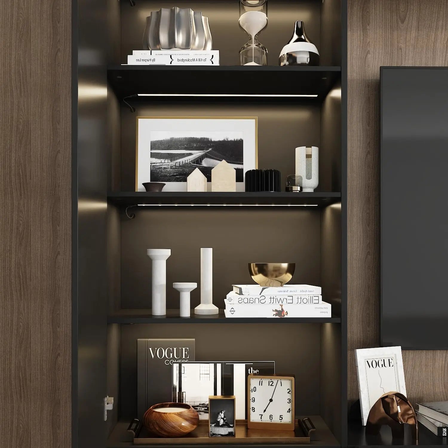 114" Large Wall Unit Entertainment Center with Bookshelves, Lights and 18 Shelves, Modern 4-Piece TV Stand Media Console Table