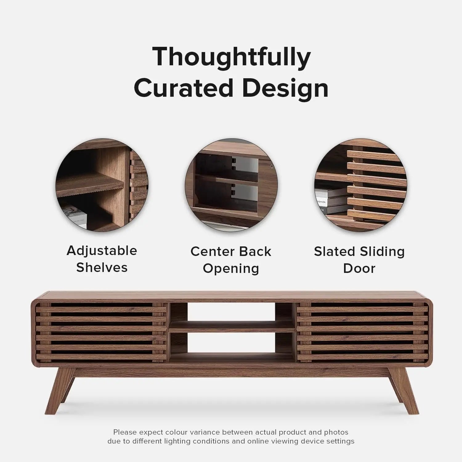 Mid-Century Modern TV Stand for 55-65" TVs - Farmhouse Storage Media Console, Living Room/Bedroom Credenza, Walnut 59"