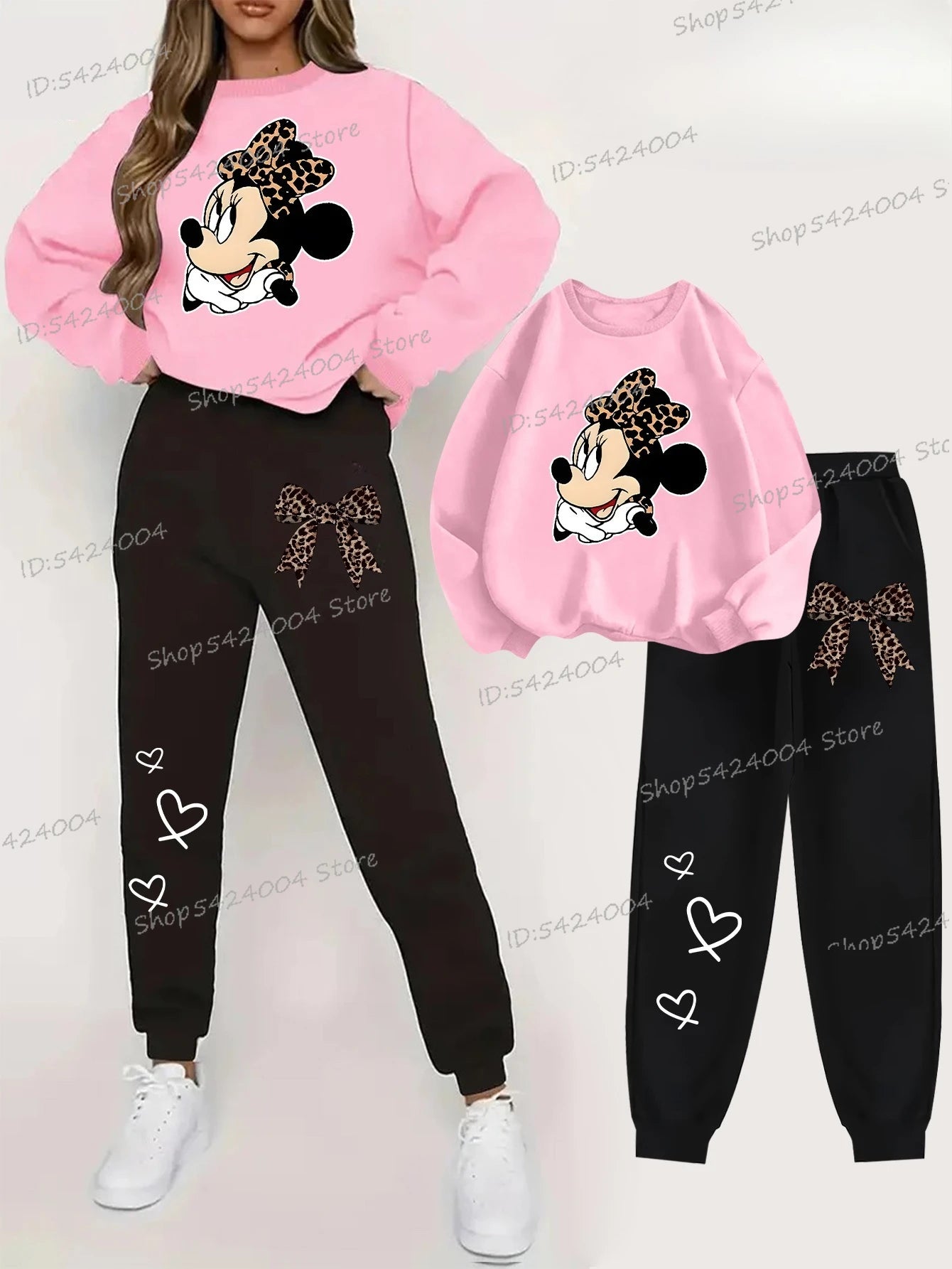 Cartoon Mickey Mouse Printed Two-Piece Set Women Fashion/ Minnie Sweatshirt + Pants 2Pc Suit Women Pullover Set