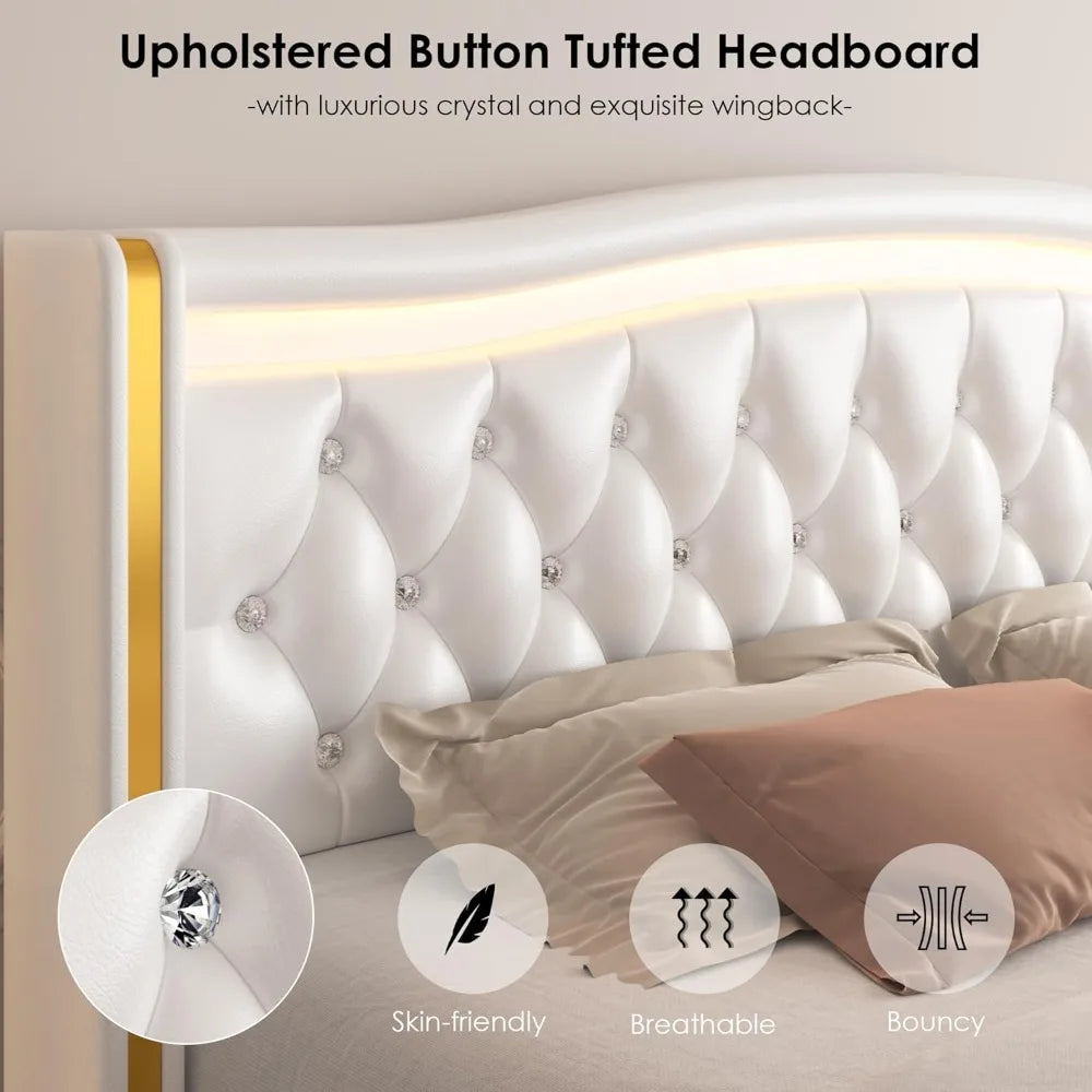 Full Smart LED Platform Bed Frame with 4 Storage Drawers