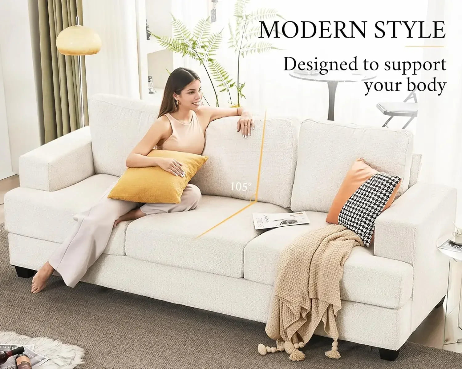 Sofa, Modern Living Room Set with Extra Deep Seats, Comfy Sofa- Sofa Couch for Living Room ,Apartment, Lounge, Beige